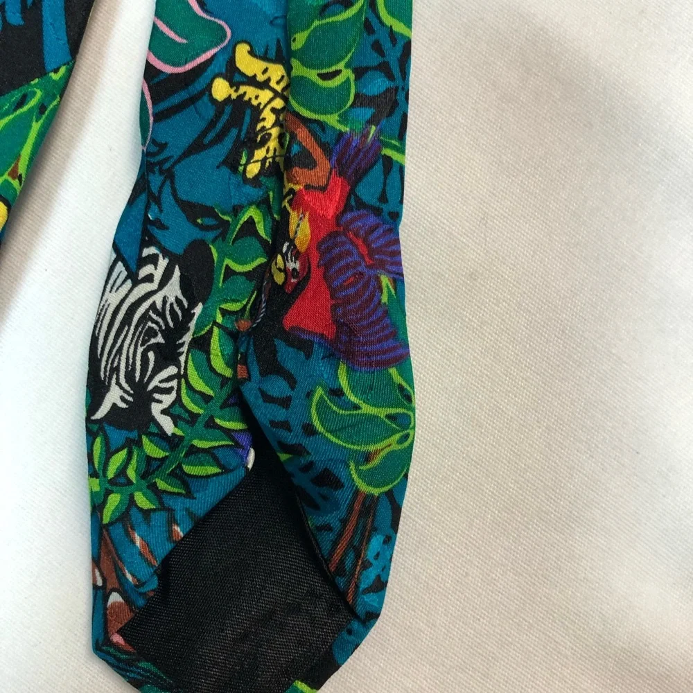 Vintage Addiction Men’s Fun Jungle Print Tie Silk - Picture 4 of 6